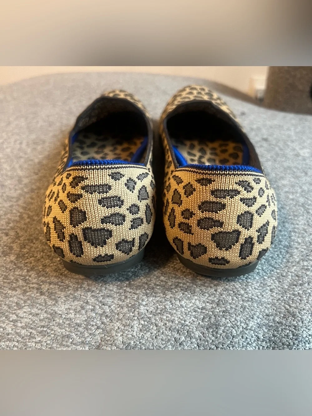 Rothy's Leopard Print Flats with Royal Blue Trim